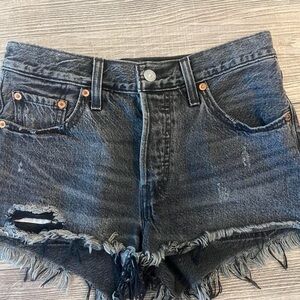 Distressed Black Denim Shorts